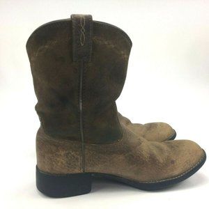 Ariat Heritage Roper Boys Size 3.5 Solid Brown Leather Pull On Cowboy Boots